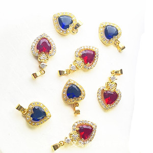 Heart Shaped Pendant Gold Red Blue Zircon Micro Insert <b>Solitaire</b> Charm Everyday Wear - Product Image 1