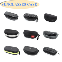 Coquillage noir étui à lunettes de soleil semi-rigide vintage étui à fermeture éclair en cuir PU de luxe avec boîte d'emballage de lunettes logo personnalisé