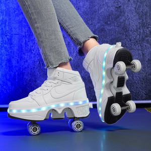 Roller Shoes Four Wheel Dual Purpose Flashing Inline Skates Size 33 43 EVA Plastic Wheels Double Row - Product Image 2