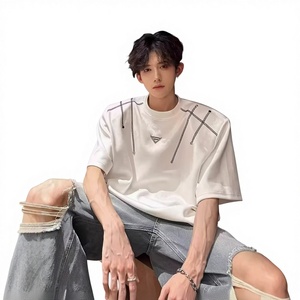 T-<span class=keywords><strong>shirt</strong></span> d'été pour homme, style américain, décontracté, épais, avec motif et <span class=keywords><strong>épaulettes</strong></span>, coupe ample, manches courtes - Product Image 1