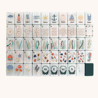 Set Permainan Mahjong Mewah 160 Pcs, Ubin Mahjong Amerika Bergambar Karang, Bintang Laut, Bangau, Dilukis Tangan, 3 Lapis Akrilik