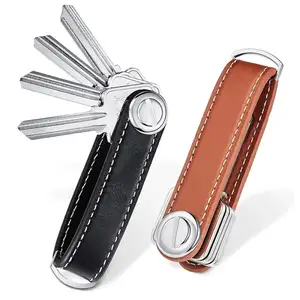 Hochwertiger PU-Metall-Organizer-Schlüsselbund-Schlüssel halter Echtes Leder Smart Clip Folder Keyring Compact