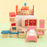 Ensemble de meubles miniatures en bois pour maison de poupée, 22 pièces, pour jeu d'imitation, petit modèle de maison de poupée en bois pour enfants