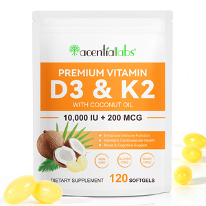 Acentiallabs טבעוני פרמיה ויטמין d3 k2 softgel עם שמן קוקוס לבריאות העצם תמיכה חיסונית בריאות העצם - Product Image 1