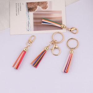 Colorful Tassel Keychains <b>Metal</b> Plated With Rainbow Stripes For Bag And Purse Accessories - Product Image 1