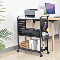 Support d'imprimante avec tiroir de rangement, table d'imprimante à 3 niveaux, chariot de bureau à roulettes, organisateur de bureau, étagère