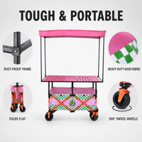 Chariot de camping pliable à quatre roues avec table réglable en hauteur et toit pare-soleil pour le shopping et le stockage, OEM disponible