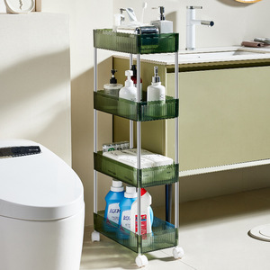 Lin Yu <b>Bathroom</b> Storage Rack 4 Tier Transparent Rolling Cart Freestanding Toilet Organizer <b>Kitchen</b> And <b>Bathroom</b> Storage - Product Image 1
