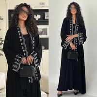 Abaya légère en polyester à devant ouvert, respirante, avec poignets brodés, ensemble deux pièces avec hijab pour femmes musulmanes adultes, tenue modeste
