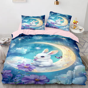 Set di biancheria da letto di coniglio di luna di fantasia-copripiumino carino cartone animato Set di 3/4 pezzi per la decorazione della camera da letto per bambini e ragazzi - Product Image 4