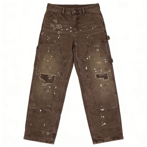 Pantalones Cargo Vintage de Pierna Recta, Vaqueros de Mezclilla Desgastados con Lavado Intenso y Efecto Salpicado de Tinta, con Doble Rodilla, Diseño Exclusivo para Hombre - Product Image 1