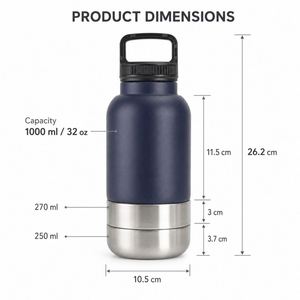 Comedero Portátil de Acero Inoxidable de 32oz con Logotipo Personalizado, Tazón de Viaje para Mascotas, Botella de Agua 3 en 1 Desmontable con Tapa y Aislamiento para Perros - Product Image 2