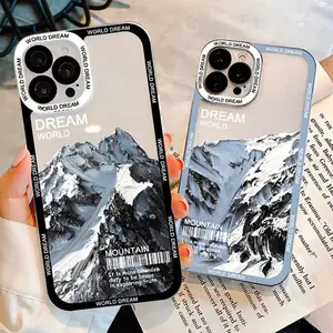 Mountain Fashion Tide Brand Frame Shockproof Transparent Silicone Phone Case Cover pour iPhone 15 14 13 12 11 Pro Max