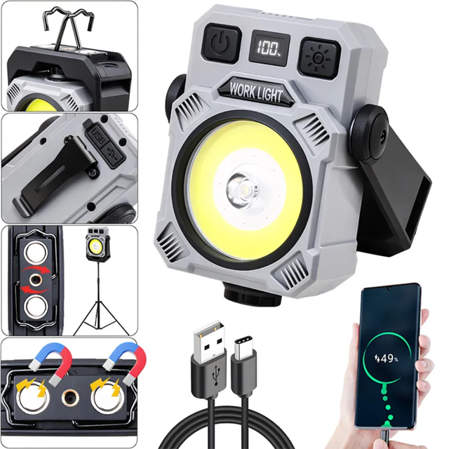 2026 New Work Light, Rechargeable Portable LED Work Light with Magnetic Base, Suitable for Outdoor Camping and Car Repair