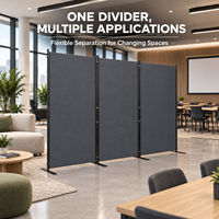 Cloison de bureau moderne extensible 3 panneaux 255x180cm, structure en acier, polyester 160g, pieds plats pour espace de travail partagé