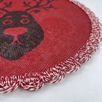 Set de table rond de Noël Rudolph le renne rouge, avec bord tressé motif canne à sucre, motif silhouette festive, pour décoration de fêtes
