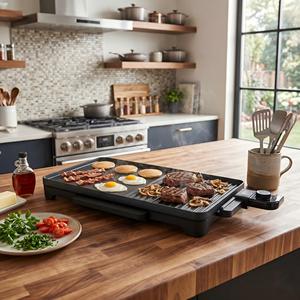 Plancha eléctrica con drenaje de aceite inclinado y temperatura ajustable para una dieta saludable sin grasas, máquina para asar en interiores. - Product Image 6