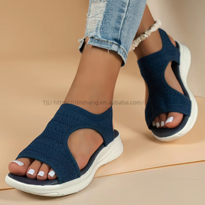 Sandales à talons compensés rondes en promotion, matière respirante, semelle extérieure confortable en EVA, chaussures d'été pour femmes - Product Image 3