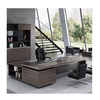 Meubles de bureau en vente flash, table de bureau au prix de gros, bureau de direction en MDF brun foncé avec bibliothèque