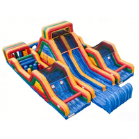 Pista de Obstáculos Inflable con Tobogán Integrado, Muro de Escalada, Múltiples Carriles, para Niños y Adultos, PVC Ecológico, Capacidad de 500 kg, Logotipo Personalizado