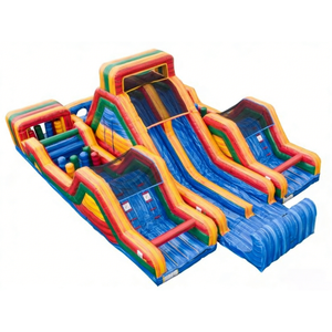 Parcours d'obstacles gonflable avec toboggan intégré et mur d'escalade multi-voies pour enfants et adultes, PVC écologique, capacité 500 kg - Product Image 2