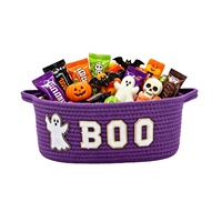 Panier tressé en corde de coton pour décoration de fête d'Halloween, organisateur de festival pour bonbons et collations