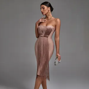 Mode épaule dénudée gland fête robe de pansement dames élégant fête formelle anniversaire robes de Cocktail personnalisé Sexy femmes vêtements