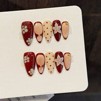 Uñas Postizas 901-1000, 10 Piezas, Ataúd, Hechas a Mano, Largas, Degradado Rosa, Acrílicas, Flores 3D, Uñas Postizas de Cobertura Completa, Arte de Uñas