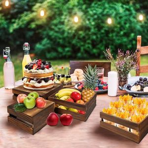 Soporte de madera para postres, estante cuadrado para pasteles, mesa de madera maciza, almacenamiento de repostería, vajilla multiusos para fiestas de cumpleaños - Product Image 1