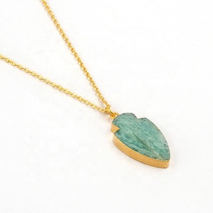 Amazonite Gemstone Pendant Necklace Jewelry Arrowhead Shape Pendant Jewelry Gold Electroplated Pendent Gift for New <b>Year</b> eve - Product Image 1