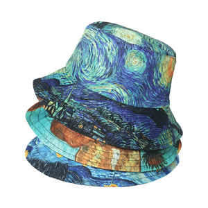 Chapeau de protection solaire quotidien à visière double face brodé avec motif de la Nuit étoilée de Van Gogh, tendance transfrontalière - Product Image 1