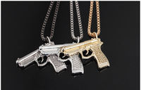 Colliers avec pendentif pistolet à main pour hommes, collier de motard, couleur or noir, bijoux Hip Hop colar, vente en gros