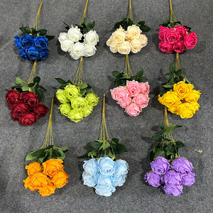 Bouquet de roses artificielles 7 têtes, fleurs en soie couleur pêche, toucher naturel, décoration mariage et maison - Product Image 2