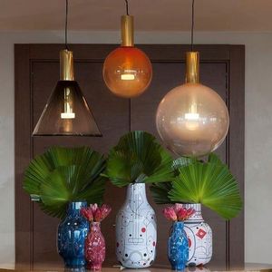 Nueva Lámpara Colgante LED de Diseño Nórdico <span class=keywords><strong>para</strong></span> Restaurante, Bar, Dormitorio, Mesita de Noche, Geométrica, Cónica, de Cristal Colorido, con Base de Hierro - Product Image 4