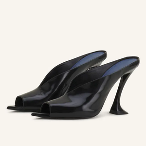 Sandales à talons hauts pour femmes, à bout ouvert, d'été, à talon chaton, à bride, en satin, pour mariage, mules à talon aiguille et découpe en V - Product Image 5