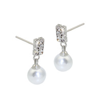 Pendientes Colgantes de Perlas Blancas y Diamantes de Imitación, Tono Cobre Plateado, con Cristales, Tipo Clip, 16mm, Joyería al por Mayor para Mujer