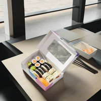 Boîte à sushi japonaise pliable en papier d'art de luxe sur mesure pour la vente en gros, jetable, pour la livraison de nourriture à emporter, avec gaufrage, boîte à déjeuner et boîte à bento