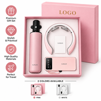 Ensemble Cadeau : Gourde de Voyage, Ventilateur Portable à Col, Batterie Externe avec Affichage Numérique pour le Bureau, les Voyages d'Été et les Cadeaux d'Entreprise