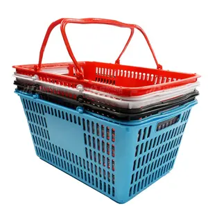 फैशन नीले प्लास्टिक खरीदारी की टोकरी सुपरमार्केट किराने की दुकान गुआंगज़ौ कारखाने से प्लास्टिक हाथ पकड़ा खरीदारी की टोकरी