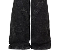 Jean en denim robuste pour homme, coupe droite ample à jambe large, délavé foncé, style industriel, automne-hiver