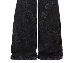 Jean en denim robuste pour homme, coupe droite ample à jambe large, délavé foncé, style industriel, automne-hiver - Product Image 6