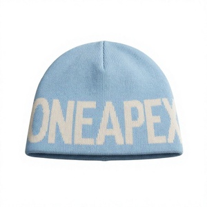 Herren Hellblaue ONEAPEX Beanie-Mütze Gestrickte Wintermütze mit Umschlag Unisex Streetwear-Mütze mit Individuellem Logo Großhandel Mode-Accessoire - Product Image 1