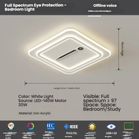 Ventilateur de plafond LED à spectre complet moderne, lampe en acrylique, protection des yeux, moteur CC, design sans pales, télécommande, salon