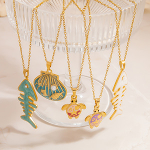 Collar con Colgante de Animales de la Serie Océano, Acero Inoxidable, Color Oro 18K, Cadena para Clavícula, Joyería de Regalo, Esencial para el Verano y la Playa - Product Image 1