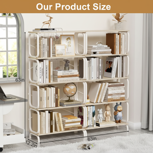 <b>Vintage</b> Industrial Style 5 Tier Large Bookshelf White Metal Frame with Brown Finish Open <b>Bookcase</b> for Home Office Living Room - Product Image 1