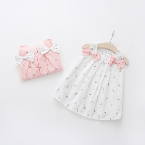 Vestidos para Niñas E2woo, Ropa Infantil Coreana 2022, Vestido de Verano para Niñas, Color Sólido, Lazo en el Hombro, Estampado Floral - Product Image 2