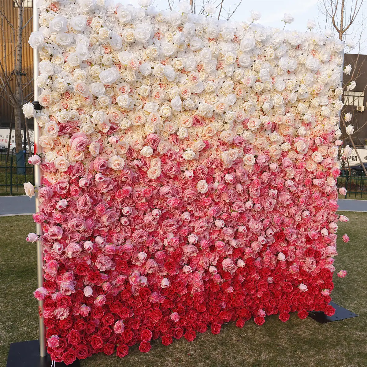 Hochzeits ereignis hängen Kunststoff 3D Blumen künstliche Rose Seide Blumen wand für Garten Hintergrund Home Geburtstags feier Dekoration