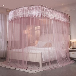 Luxe rose princesse Style Portable dentelle <span class=keywords><strong>moustiquaire</strong></span> plié Polyester maison Camping en plein air roi double été anti-moustique - Product Image 1