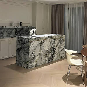 Piano di Lavoro per Isola <span class=keywords><strong>Cucina</strong></span> in Ardesia Verde Acqua di <span class=keywords><strong>Lago</strong></span>, Tavolo Rettangolare Verde Tiffany, Mobili in Pietra Verde Brasiliana, Stile Moderno Minimalista - Product Image 4