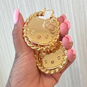 Women's Personalized Custom Cartoon Character Bamboo Hoop Hello Kitty Stainless Steel Earrings Fade-Resistant Waterproof - Product Image 6